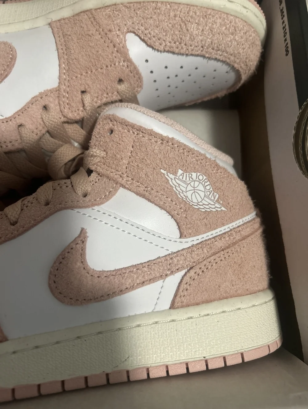 Nike Air Jordan 1 Mid SE White/Sail/Legend size 6 womens blush pink suede New